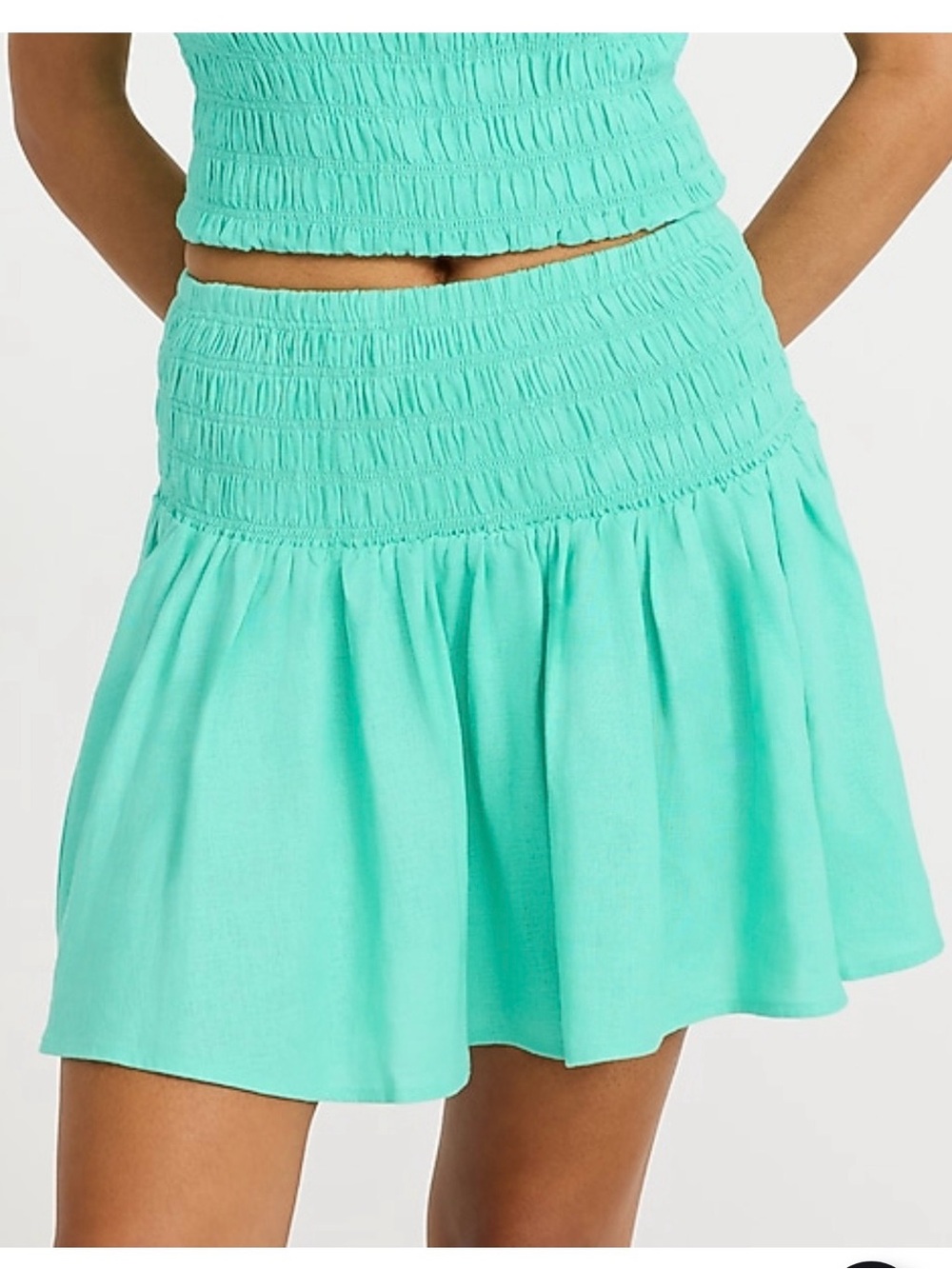 Express Linen Smocked-Waist Mini Skirt